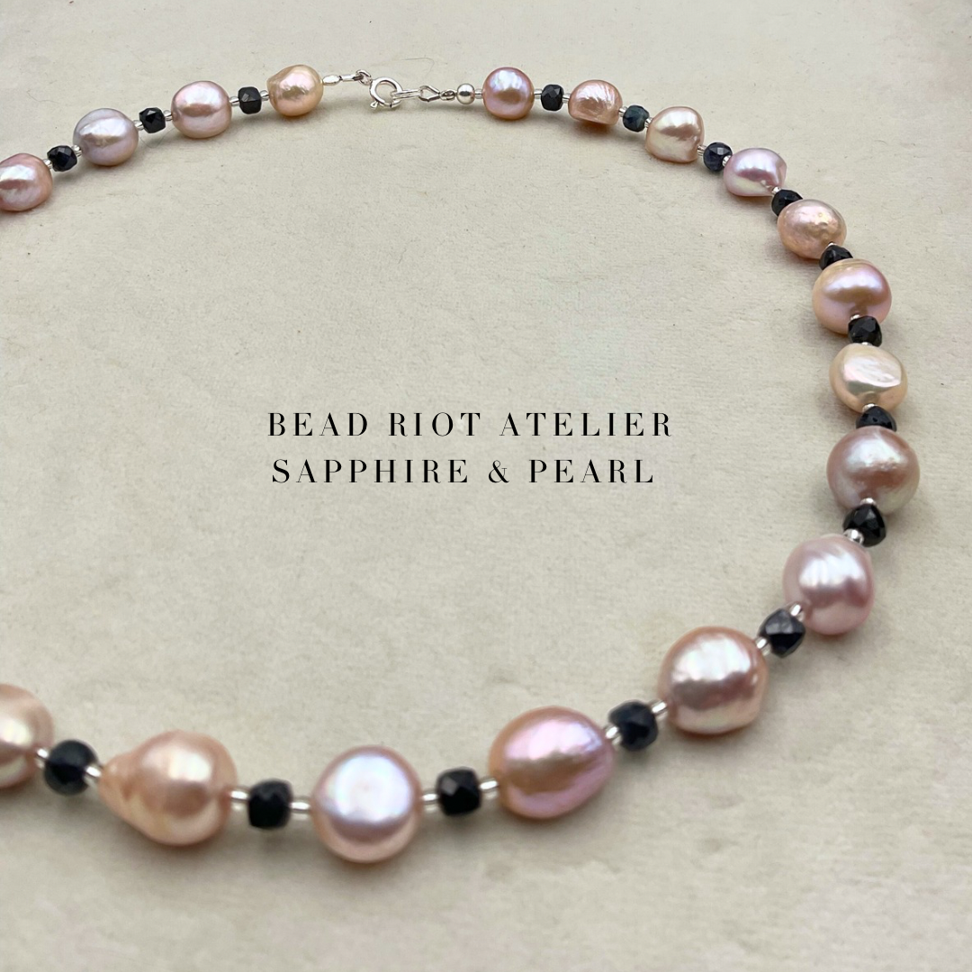 Sapphire & Pearl | Gemstone Necklace | Bead Riot Atelier