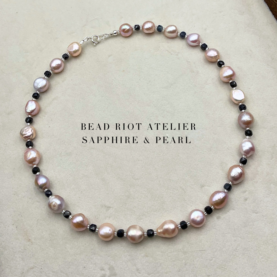 Sapphire & Pearl | Gemstone Necklace | Bead Riot Atelier