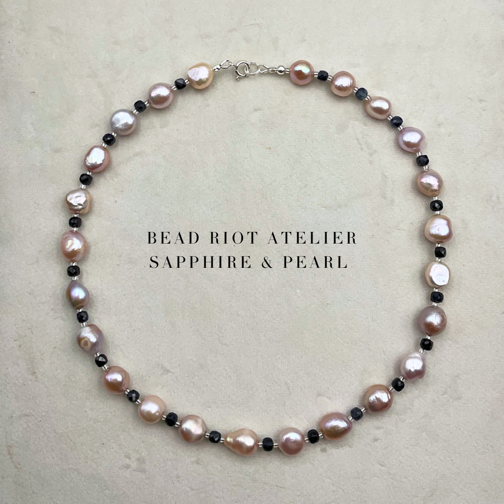 Sapphire & Pearl | Gemstone Necklace | Bead Riot Atelier