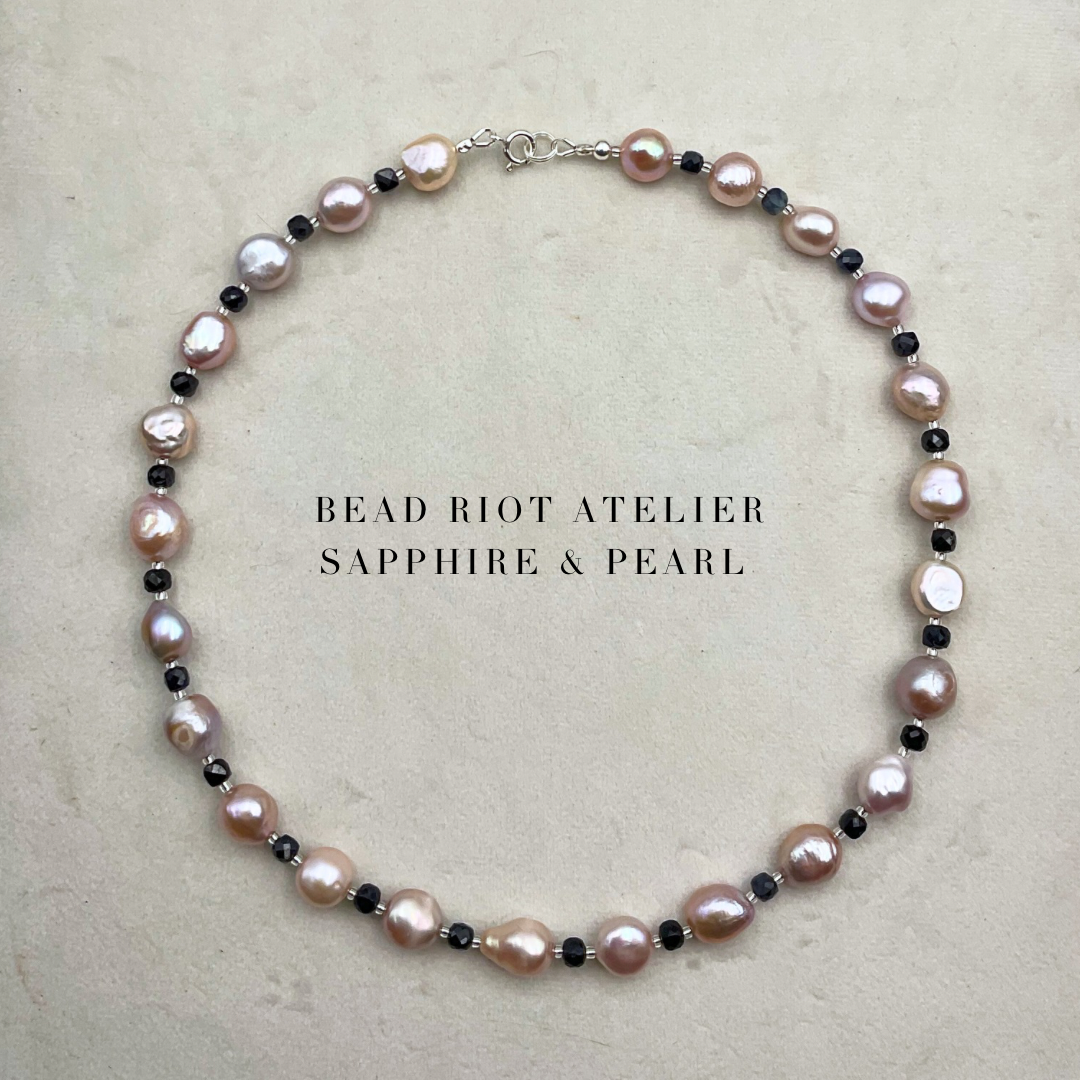 Sapphire & Pearl | Gemstone Necklace | Bead Riot Atelier