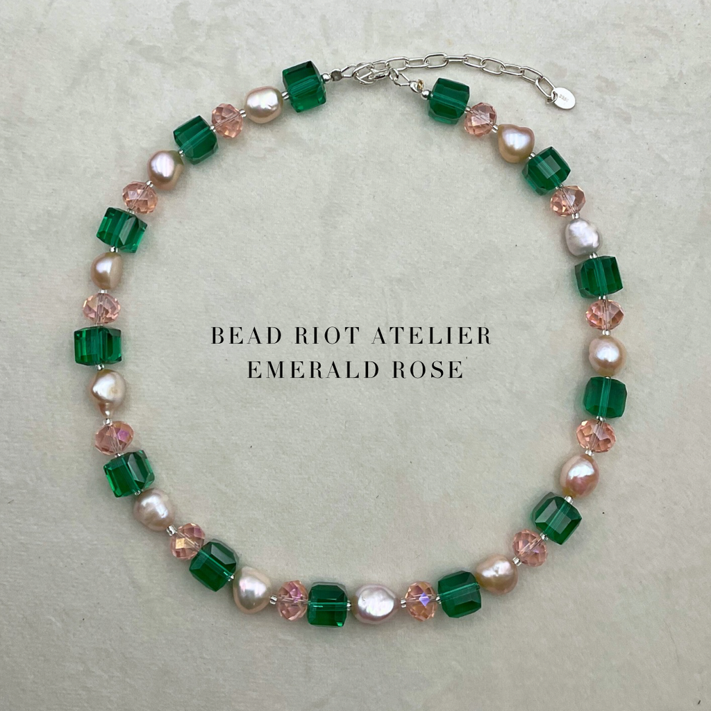 The Rose Garden Necklace | Green Crystal & Pearl | Bead Riot Atelier