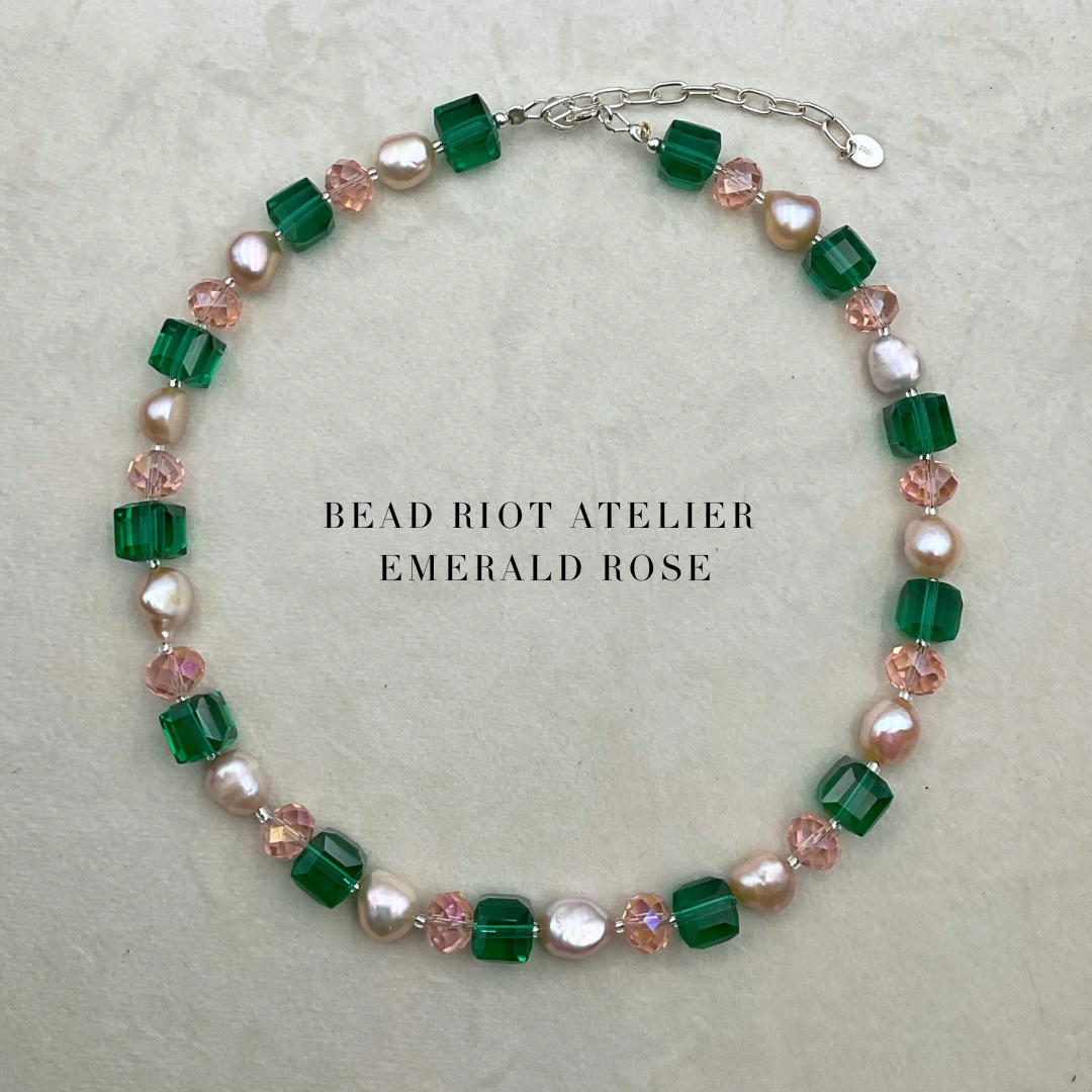 The Rose Garden Necklace | Green Crystal & Pearl | Bead Riot Atelier