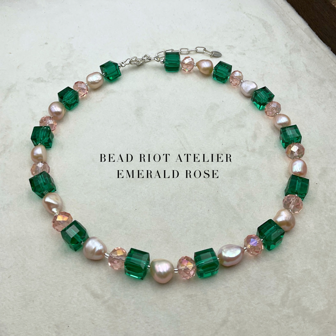 The Rose Garden Necklace | Green Crystal & Pearl | Bead Riot Atelier