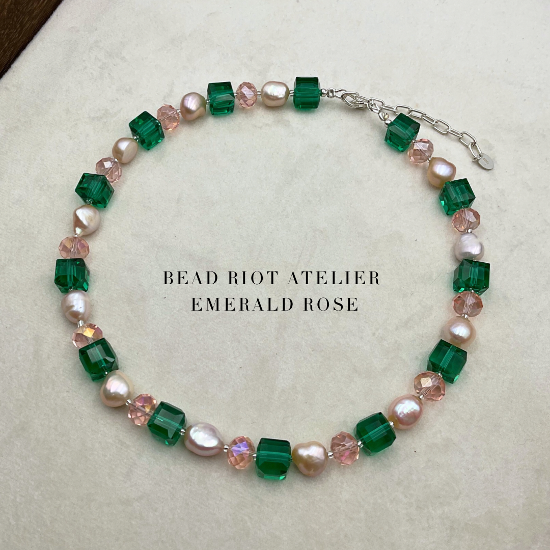The Rose Garden Necklace | Green Crystal & Pearl | Bead Riot Atelier