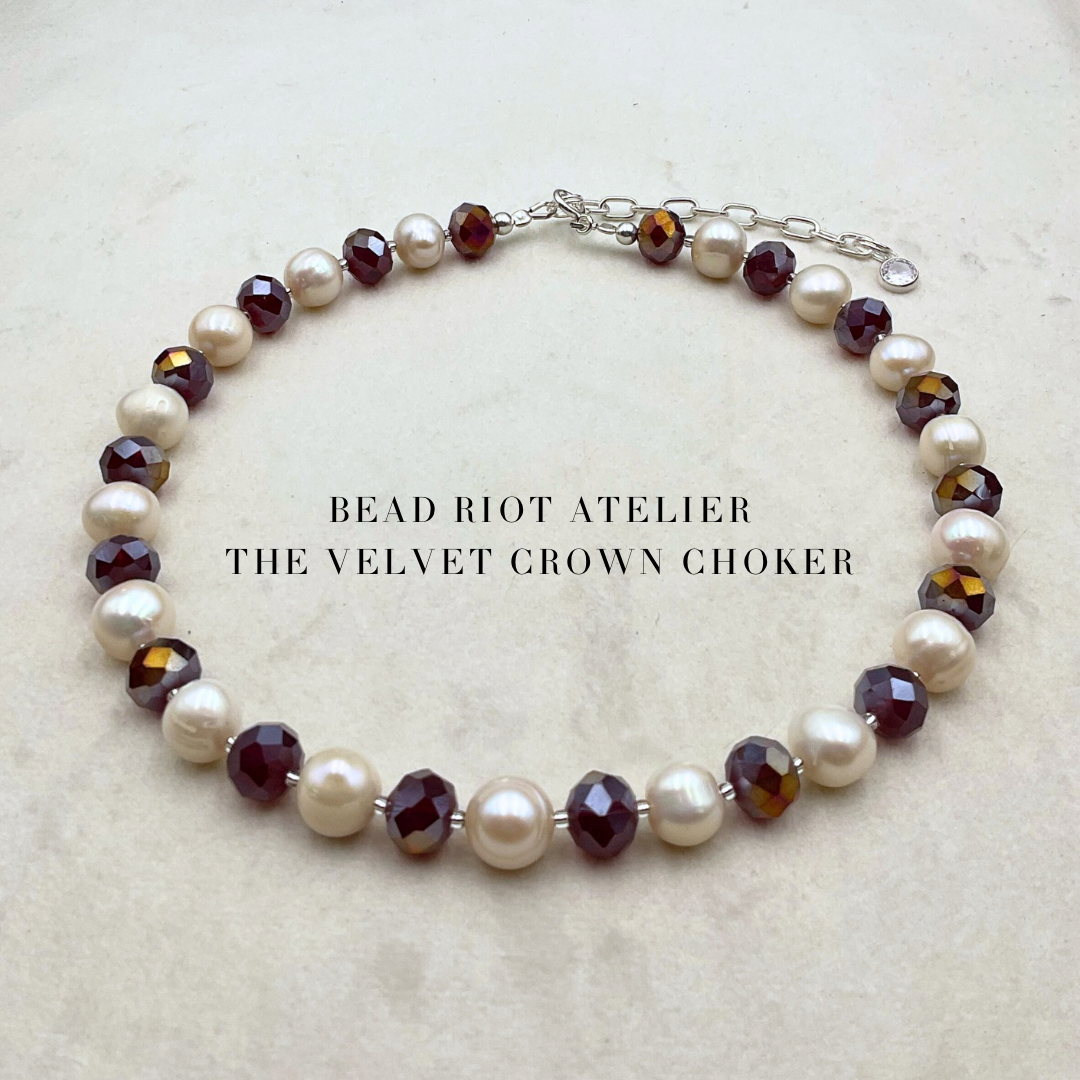 The Velvet Crown Choker | Crystal & Pearl | Bead Riot Atelier