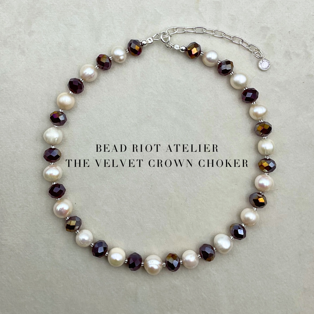 The Velvet Crown Choker | Crystal & Pearl | Bead Riot Atelier