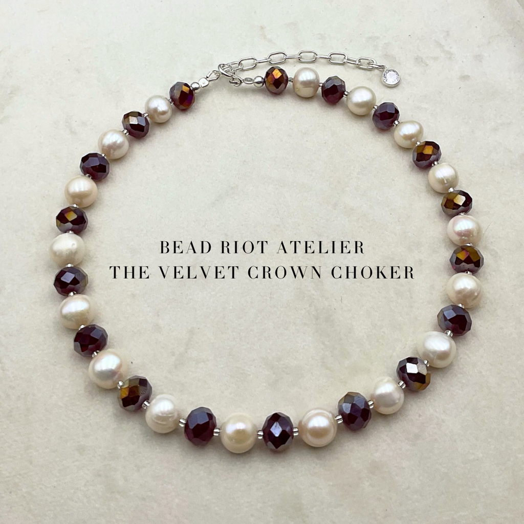 The Velvet Crown Choker | Crystal & Pearl | Bead Riot Atelier
