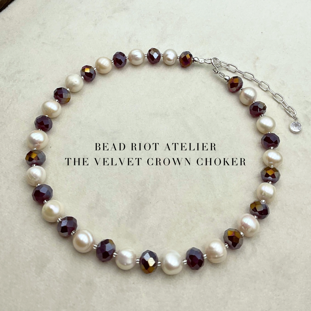 The Velvet Crown Choker | Crystal & Pearl | Bead Riot Atelier