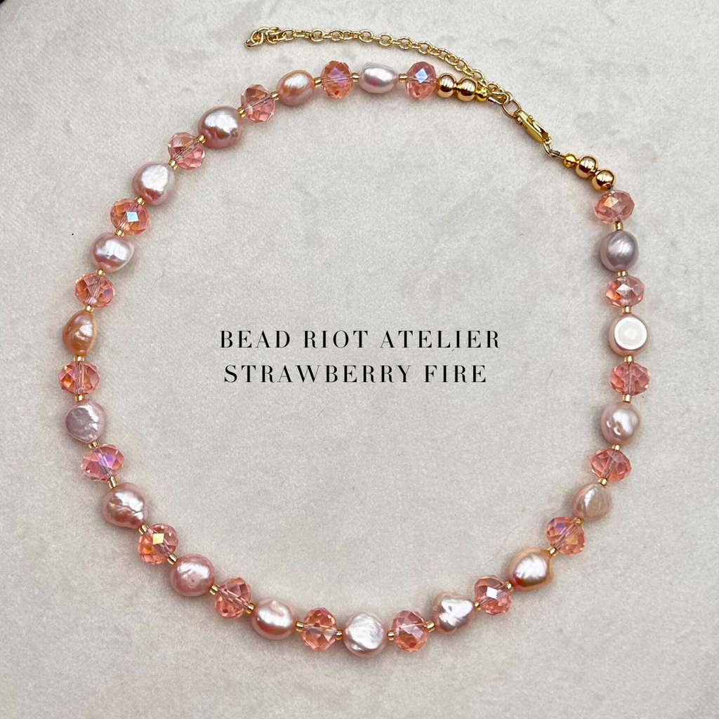 Strawberry Fire Necklace | Pink Pearl Necklace | Bead Riot Atelier
