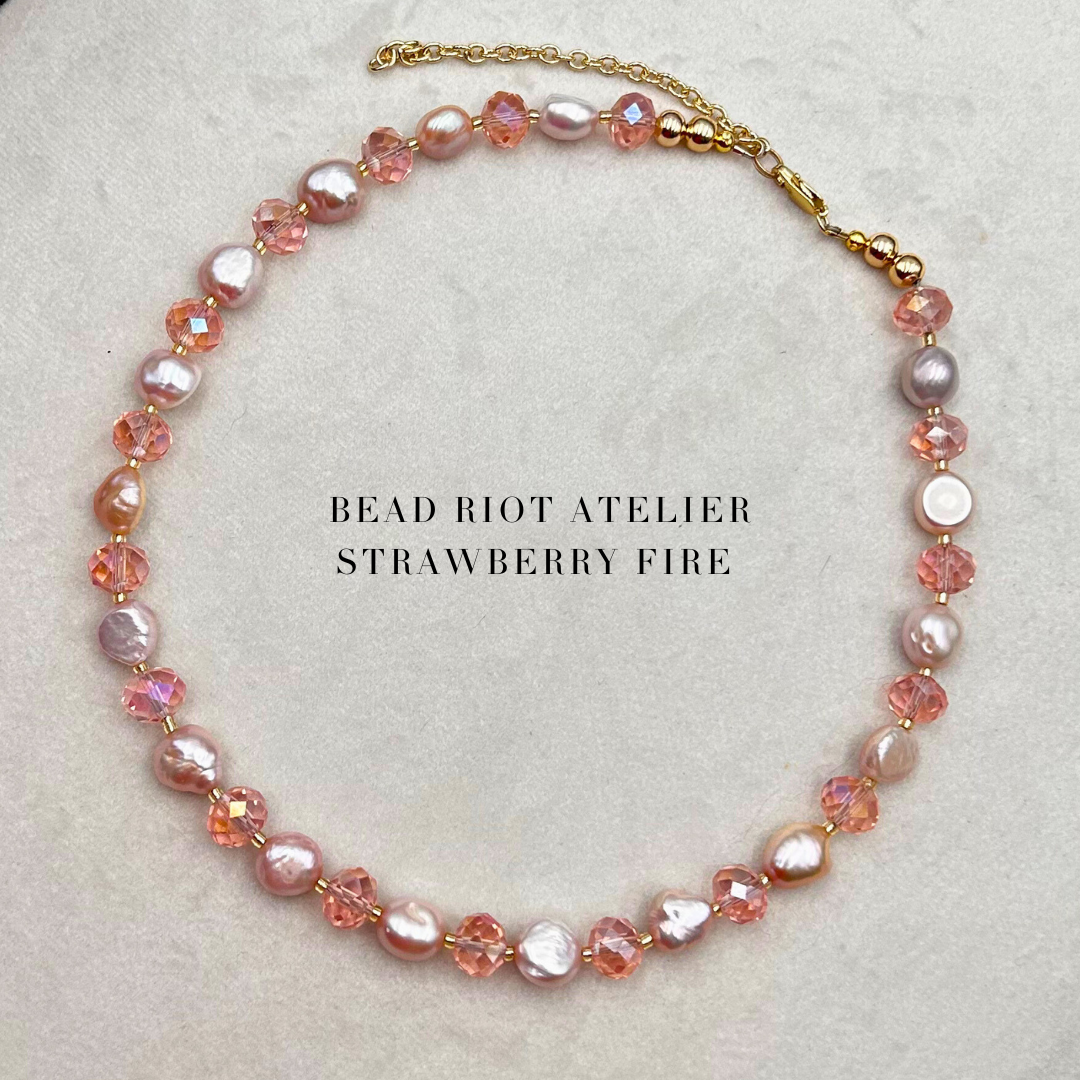 Strawberry Fire Necklace | Pink Pearl Necklace | Bead Riot Atelier