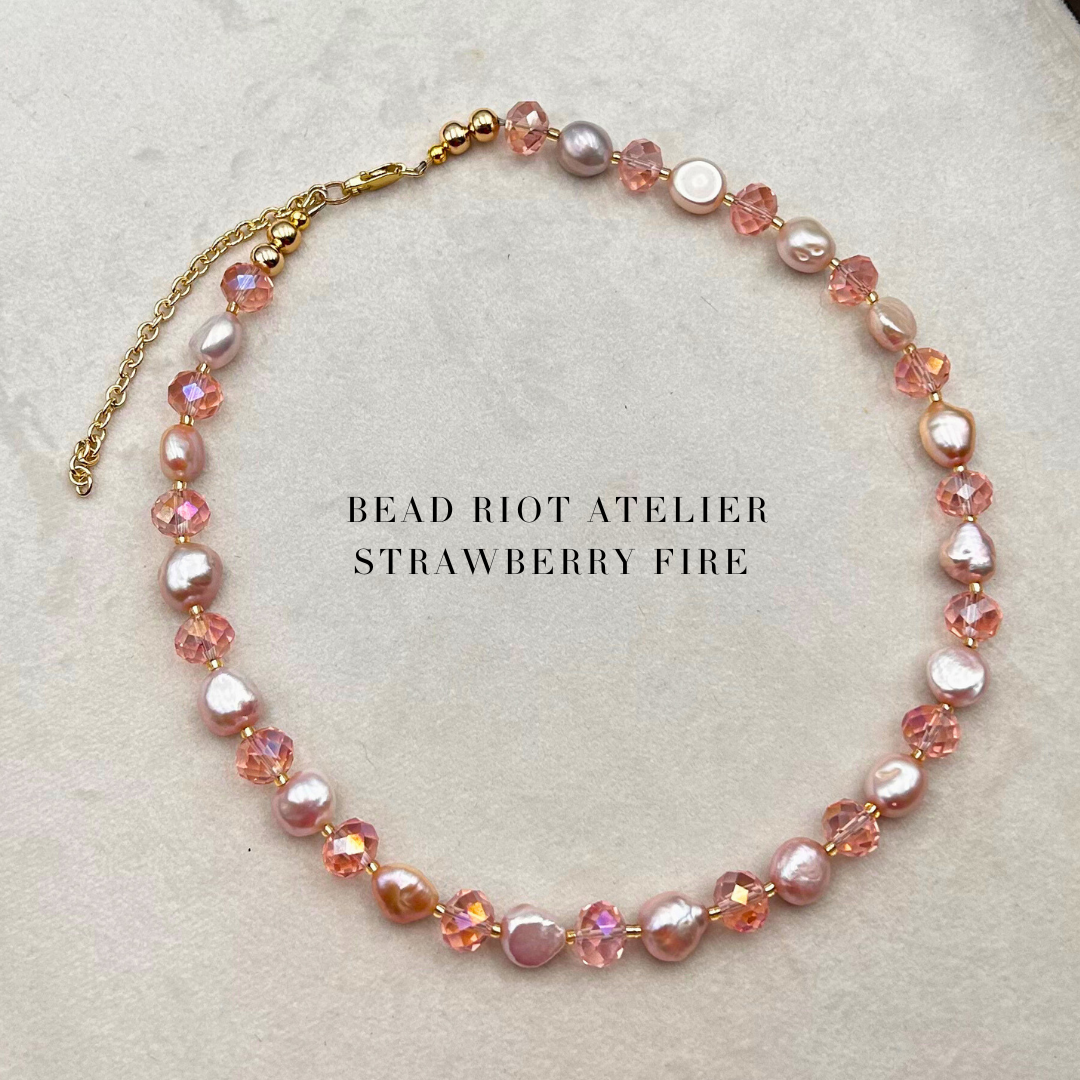 Strawberry Fire Necklace | Pink Pearl Necklace | Bead Riot Atelier