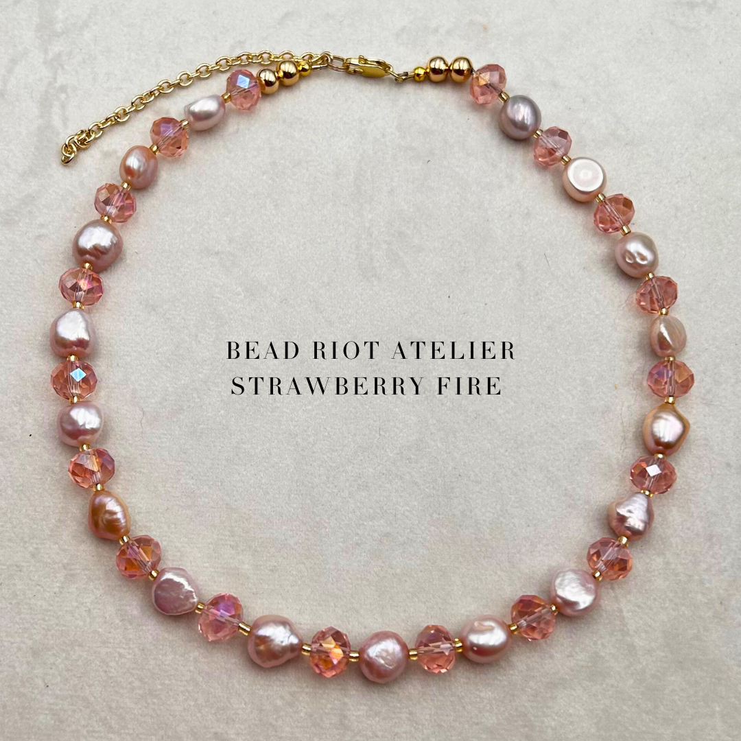 Strawberry Fire Necklace | Pink Pearl Necklace | Bead Riot Atelier